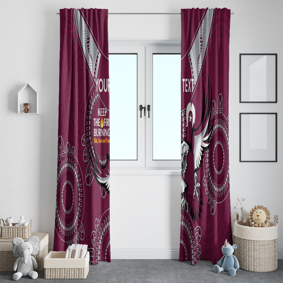 Custom NRL Sea Eagles NAIDOC Week Window Curtain Keep The Fire Burning Indigenous Art