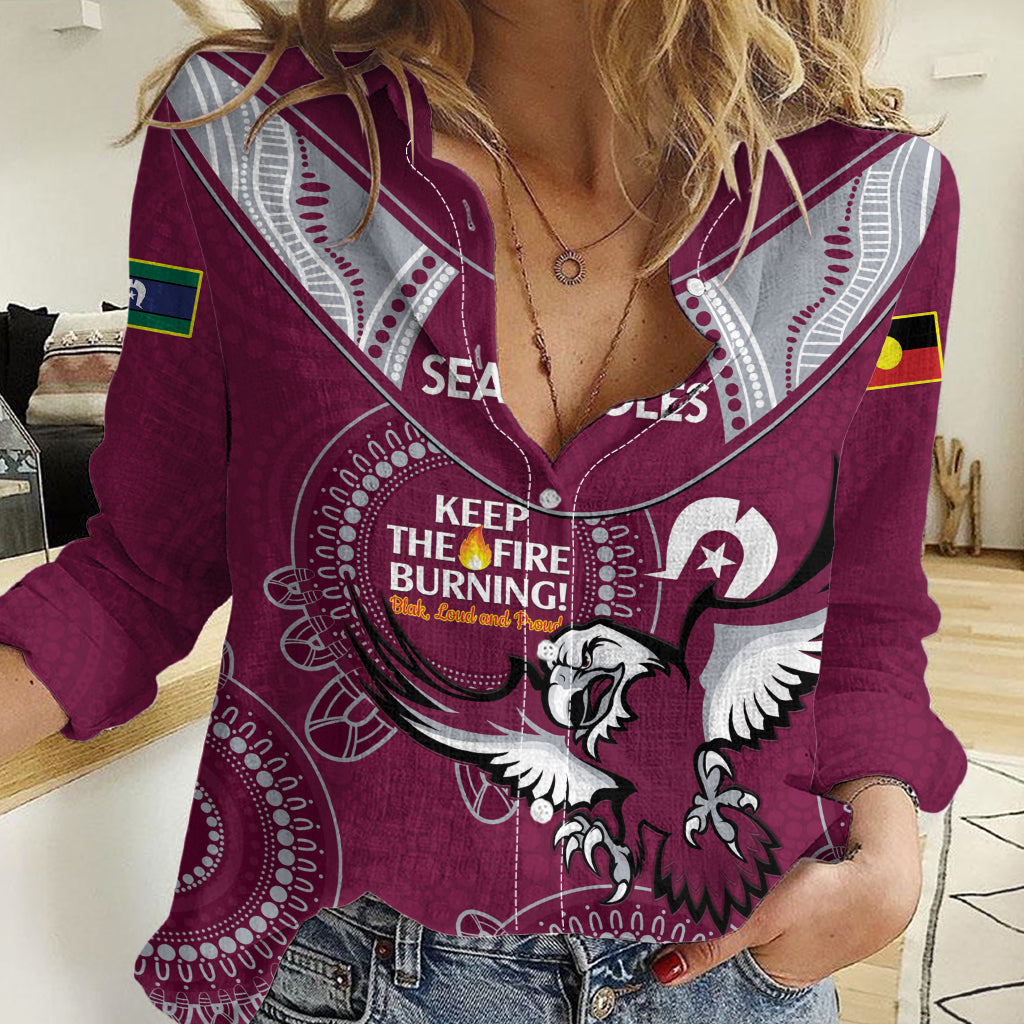Custom NRL Sea Eagles NAIDOC Week Women Casual Shirt Keep The Fire Burning Indigenous Art