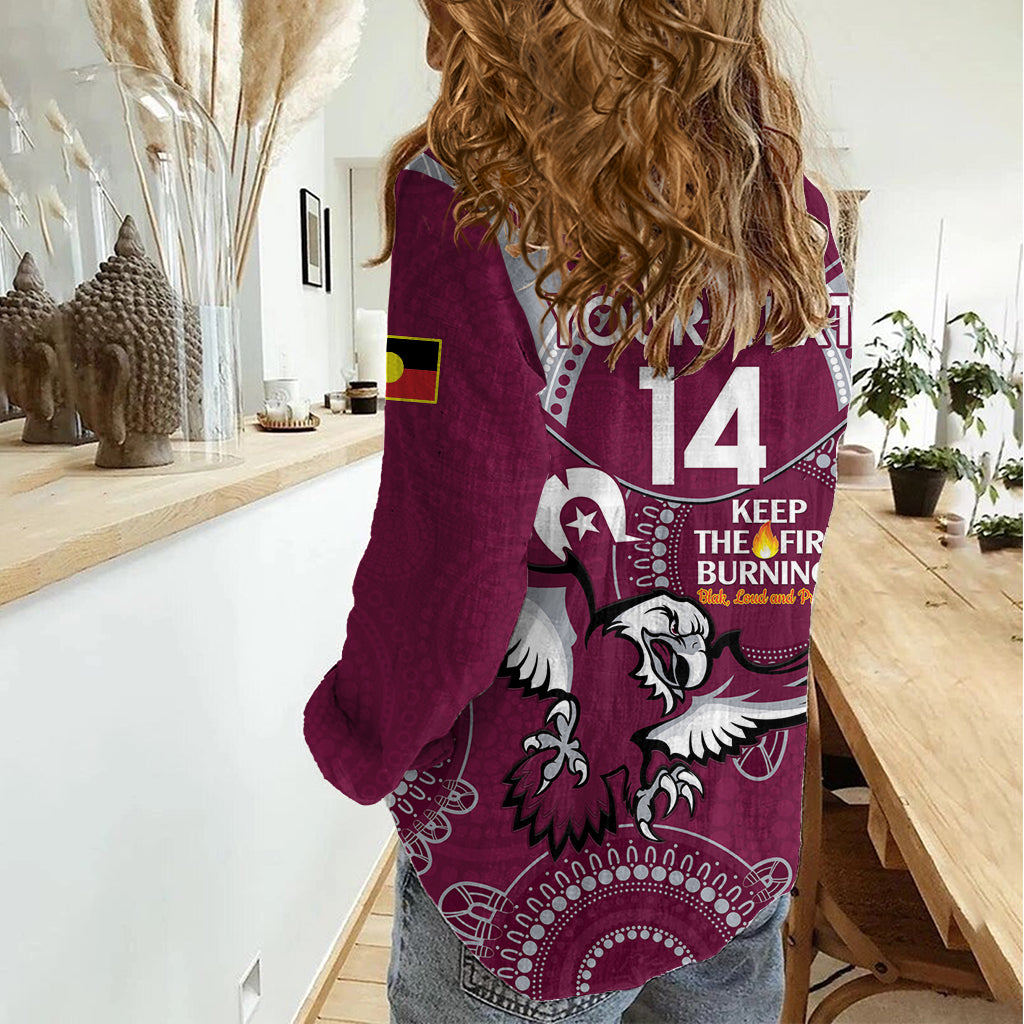 Custom NRL Sea Eagles NAIDOC Week Women Casual Shirt Keep The Fire Burning Indigenous Art