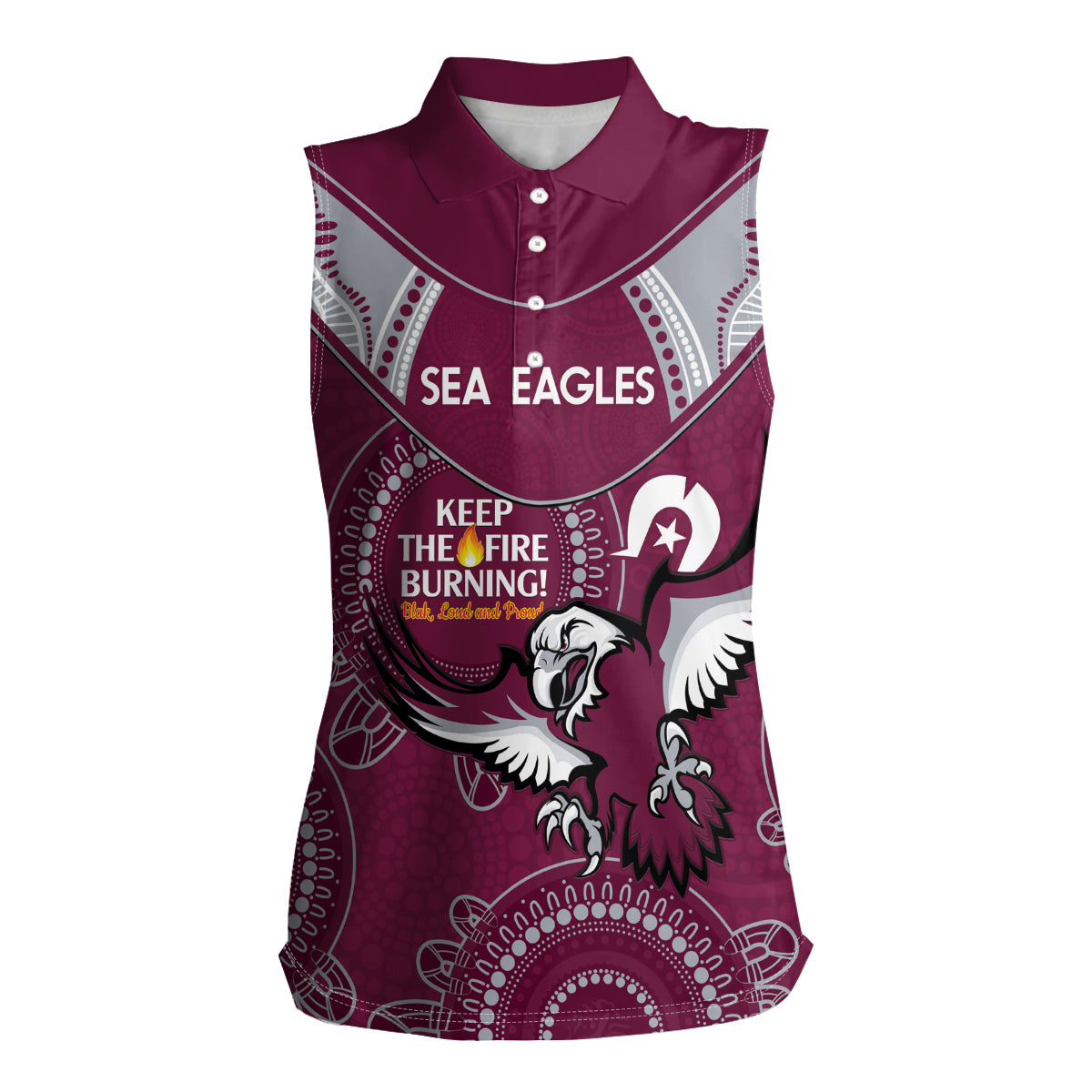 Custom NRL Sea Eagles NAIDOC Week Women Sleeveless Polo Shirt Keep The Fire Burning Indigenous Art
