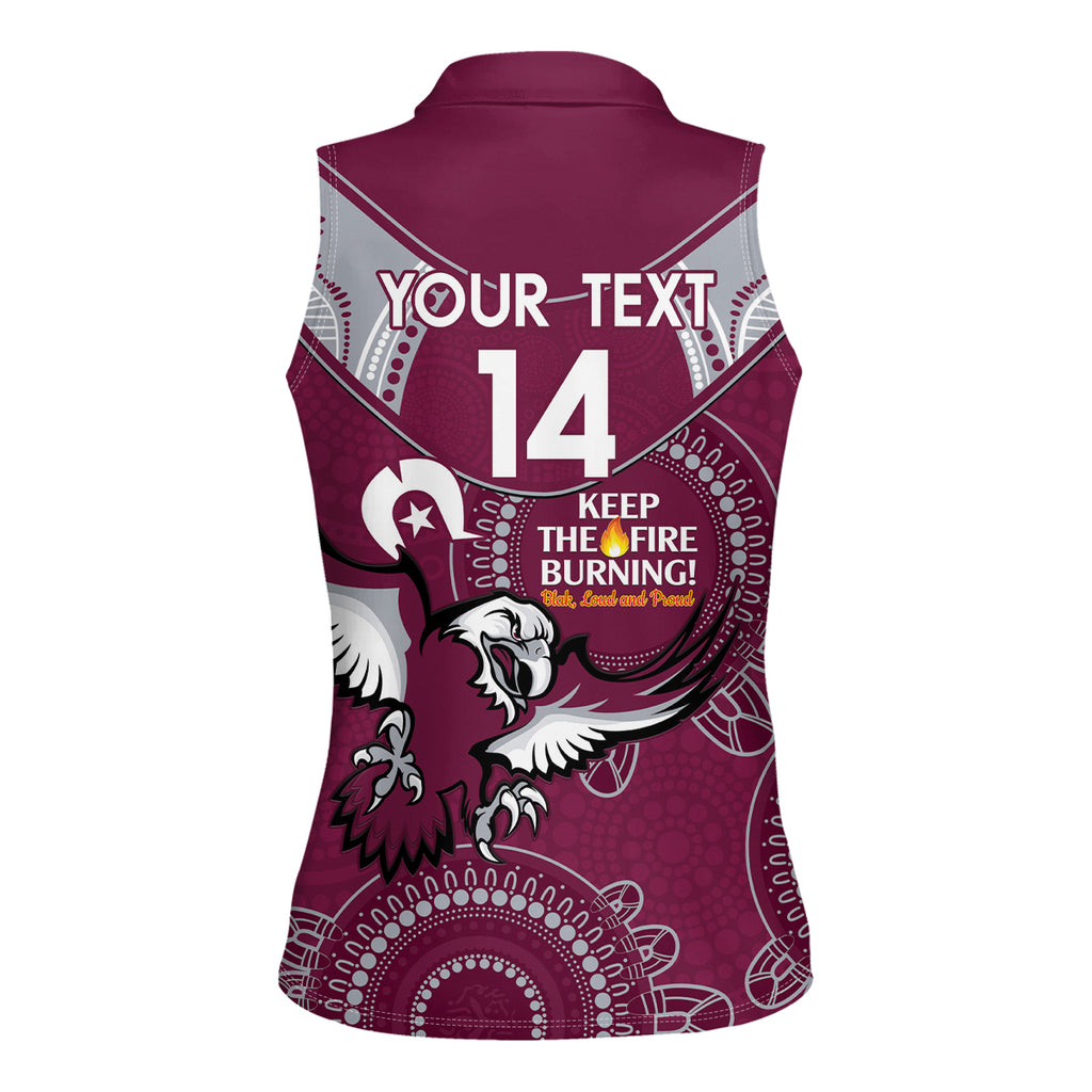 Custom NRL Sea Eagles NAIDOC Week Women Sleeveless Polo Shirt Keep The Fire Burning Indigenous Art