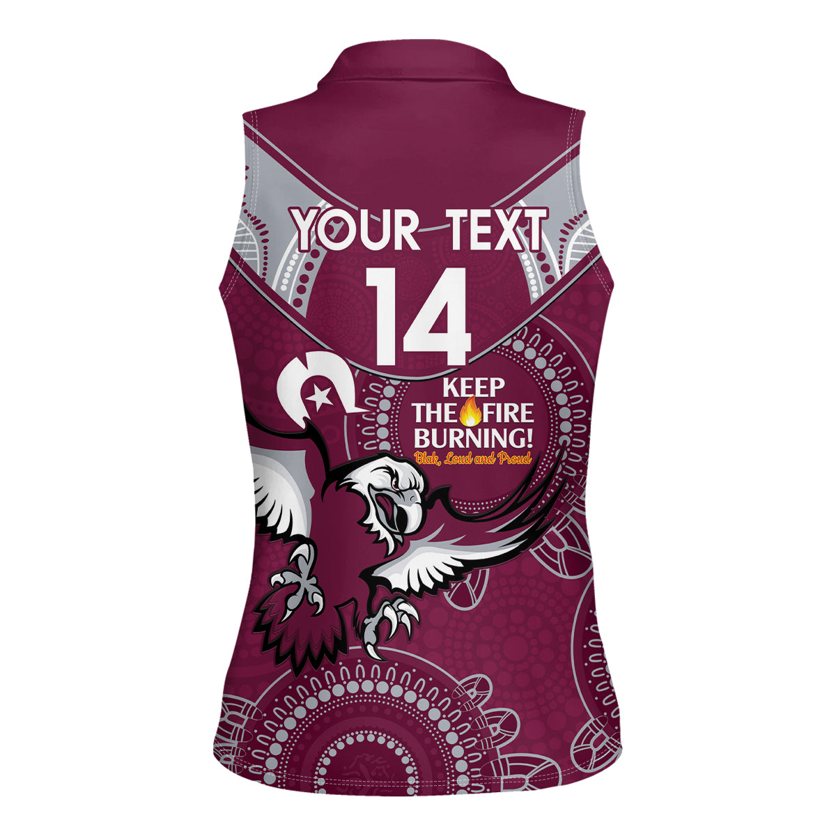 Custom NRL Sea Eagles NAIDOC Week Women Sleeveless Polo Shirt Keep The Fire Burning Indigenous Art