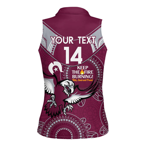 Custom NRL Sea Eagles NAIDOC Week Women Sleeveless Polo Shirt Keep The Fire Burning Indigenous Art