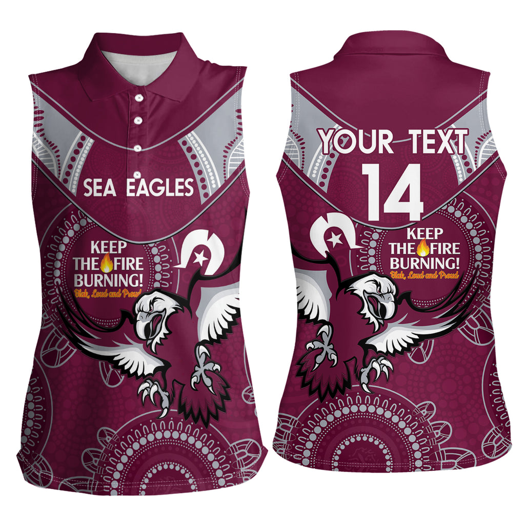 Custom NRL Sea Eagles NAIDOC Week Women Sleeveless Polo Shirt Keep The Fire Burning Indigenous Art
