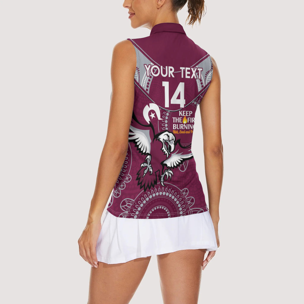 Custom NRL Sea Eagles NAIDOC Week Women Sleeveless Polo Shirt Keep The Fire Burning Indigenous Art