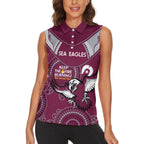 Custom NRL Sea Eagles NAIDOC Week Women Sleeveless Polo Shirt Keep The Fire Burning Indigenous Art