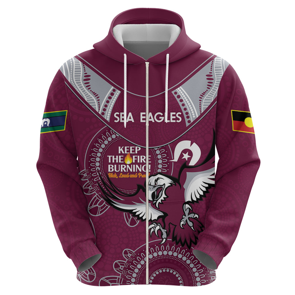 Custom NRL Sea Eagles NAIDOC Week Zip Hoodie Keep The Fire Burning Indigenous Art