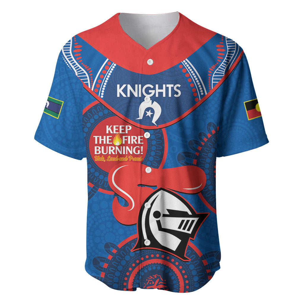 Custom NRL Knights NAIDOC Week Baseball Jersey Keep The Fire Burning Indigenous Art