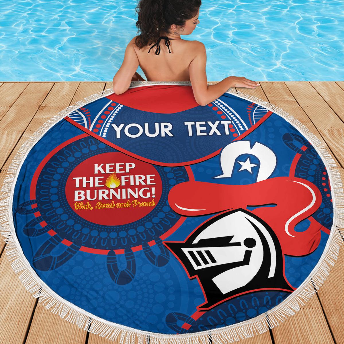 Custom NRL Knights NAIDOC Week Beach Blanket Keep The Fire Burning Indigenous Art