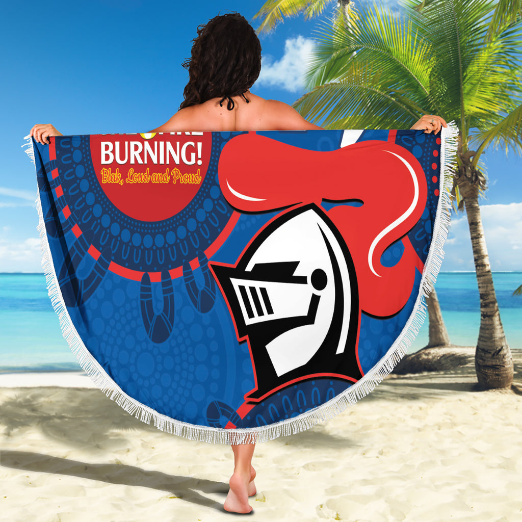 Custom NRL Knights NAIDOC Week Beach Blanket Keep The Fire Burning Indigenous Art