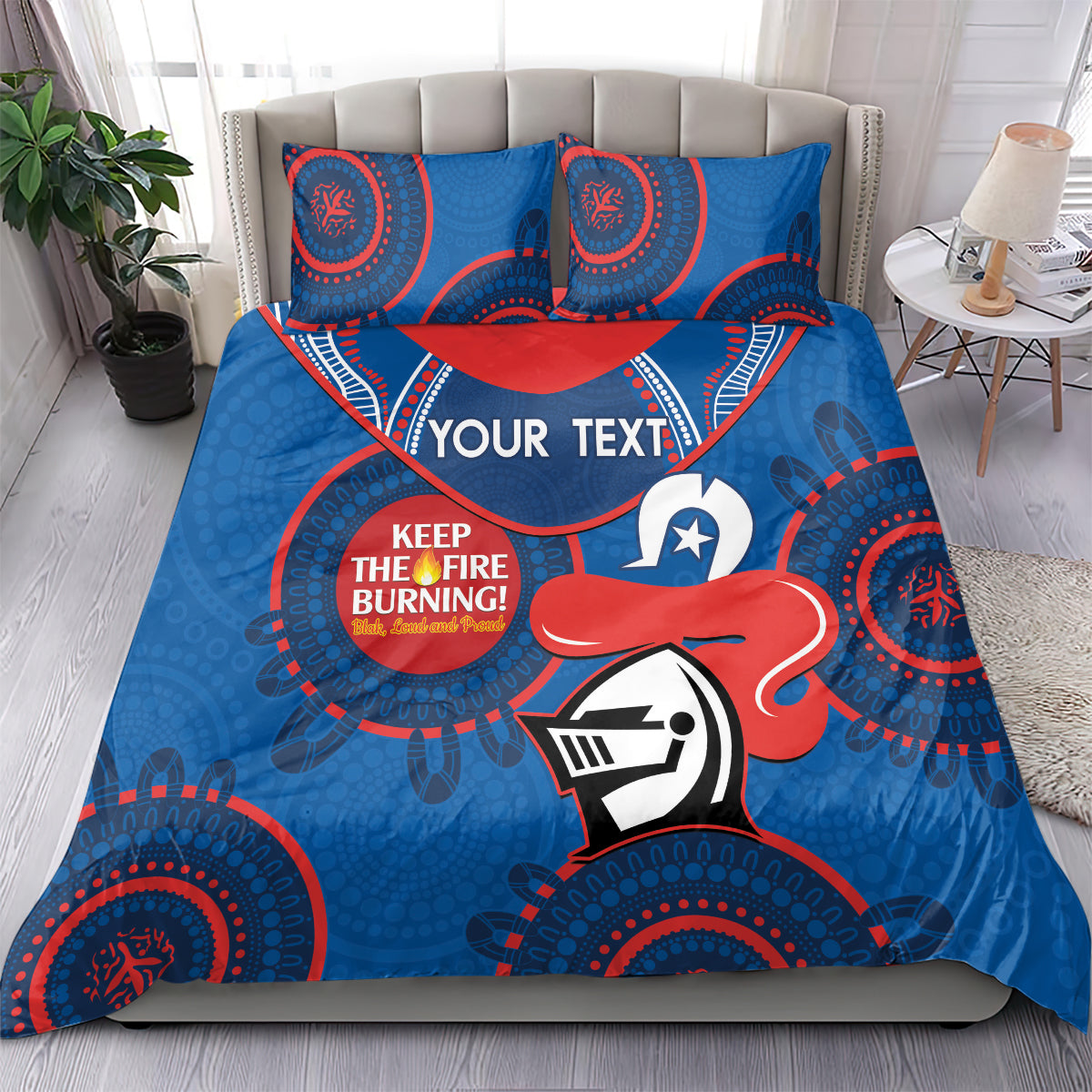Custom NRL Knights NAIDOC Week Bedding Set Keep The Fire Burning Indigenous Art
