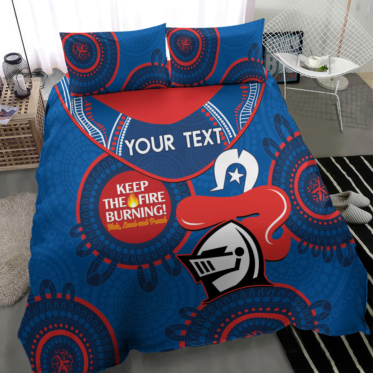 Custom NRL Knights NAIDOC Week Bedding Set Keep The Fire Burning Indigenous Art
