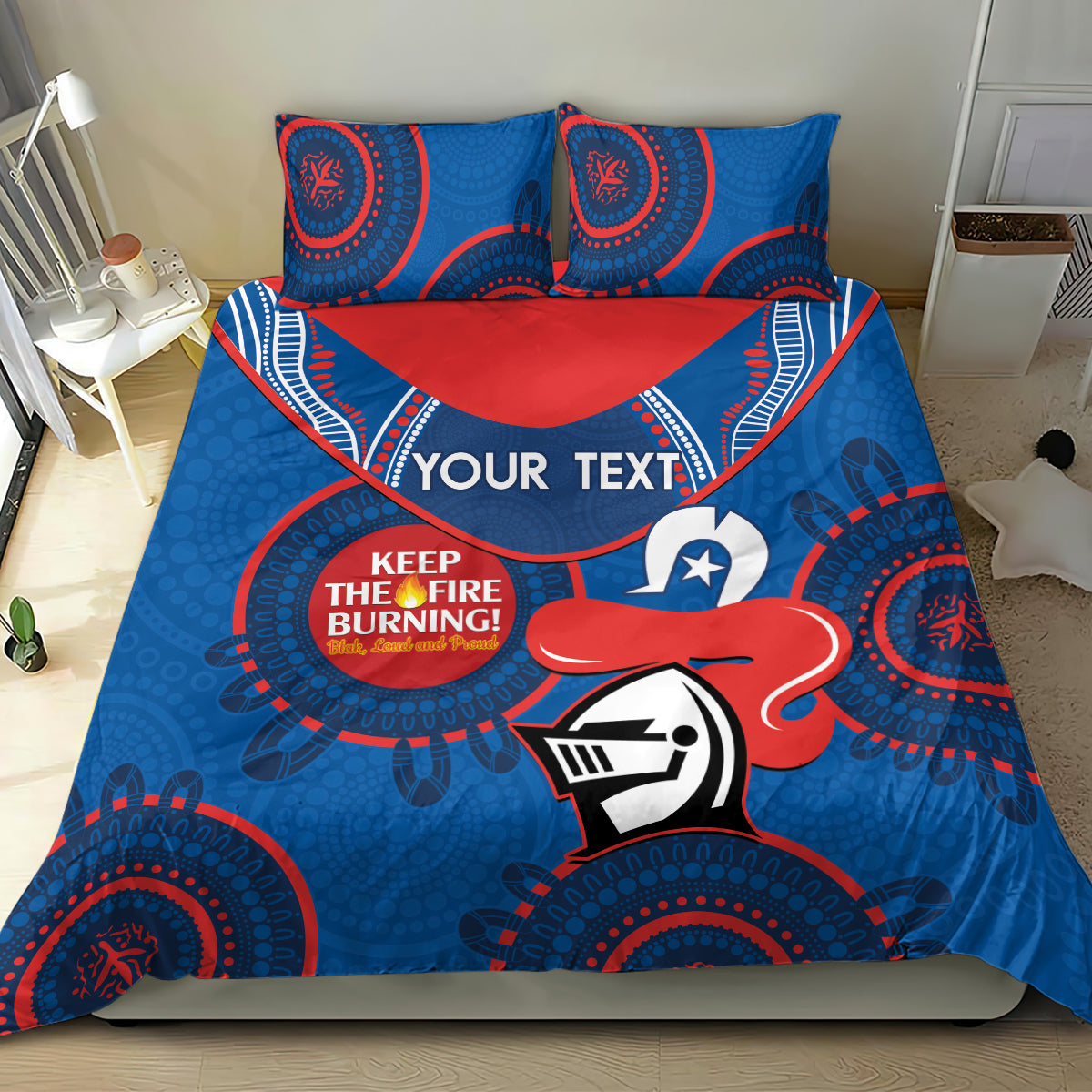 Custom NRL Knights NAIDOC Week Bedding Set Keep The Fire Burning Indigenous Art
