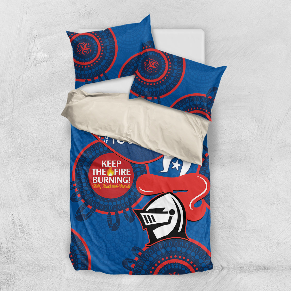 Custom NRL Knights NAIDOC Week Bedding Set Keep The Fire Burning Indigenous Art
