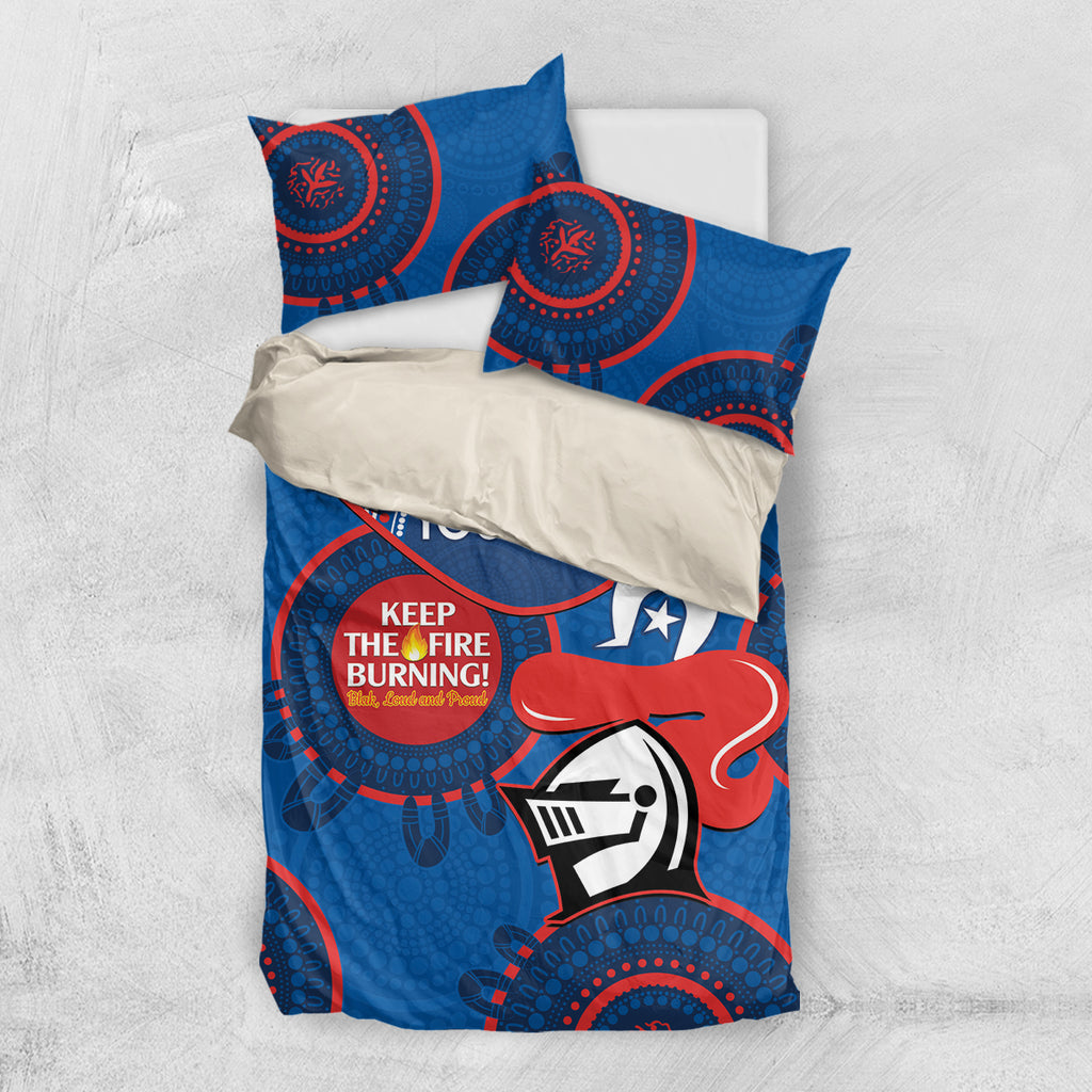 Custom NRL Knights NAIDOC Week Bedding Set Keep The Fire Burning Indigenous Art