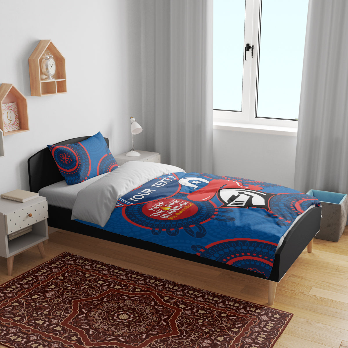 Custom NRL Knights NAIDOC Week Bedding Set Keep The Fire Burning Indigenous Art