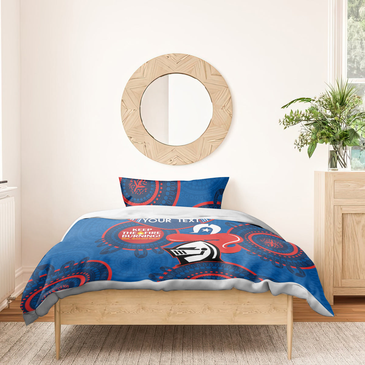 Custom NRL Knights NAIDOC Week Bedding Set Keep The Fire Burning Indigenous Art