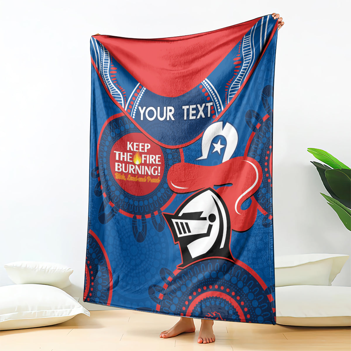 Custom NRL Knights NAIDOC Week Blanket Keep The Fire Burning Indigenous Art