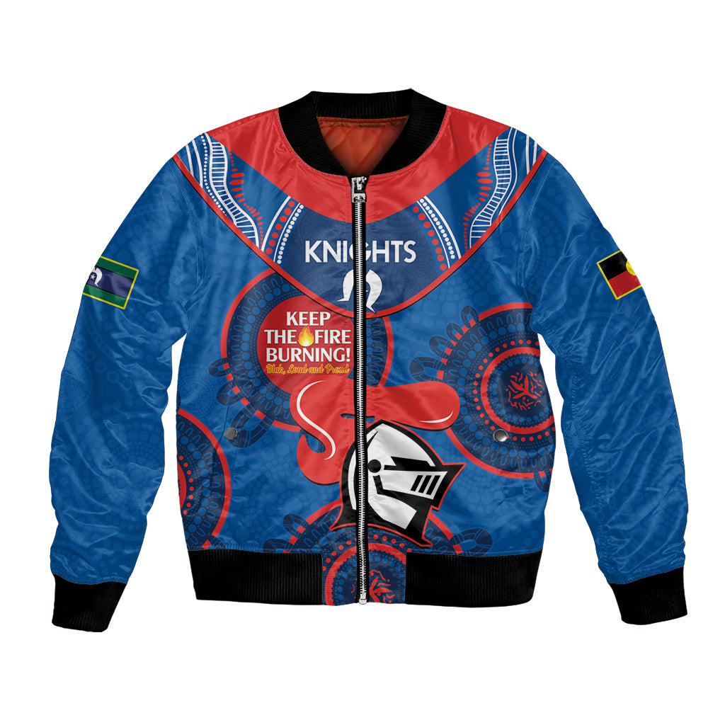 Custom NRL Knights NAIDOC Week Bomber Jacket Keep The Fire Burning Indigenous Art