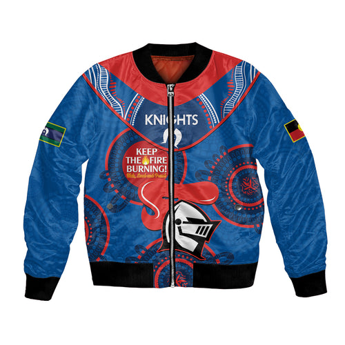 Custom NRL Knights NAIDOC Week Bomber Jacket Keep The Fire Burning Indigenous Art