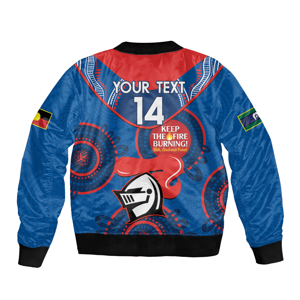 Custom NRL Knights NAIDOC Week Bomber Jacket Keep The Fire Burning Indigenous Art
