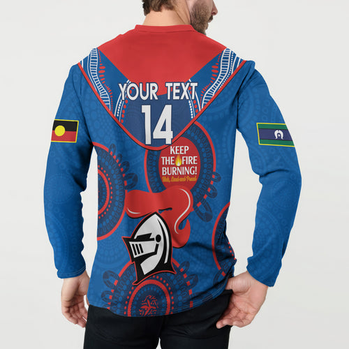 Custom NRL Knights NAIDOC Week Button Sweatshirt Keep The Fire Burning Indigenous Art