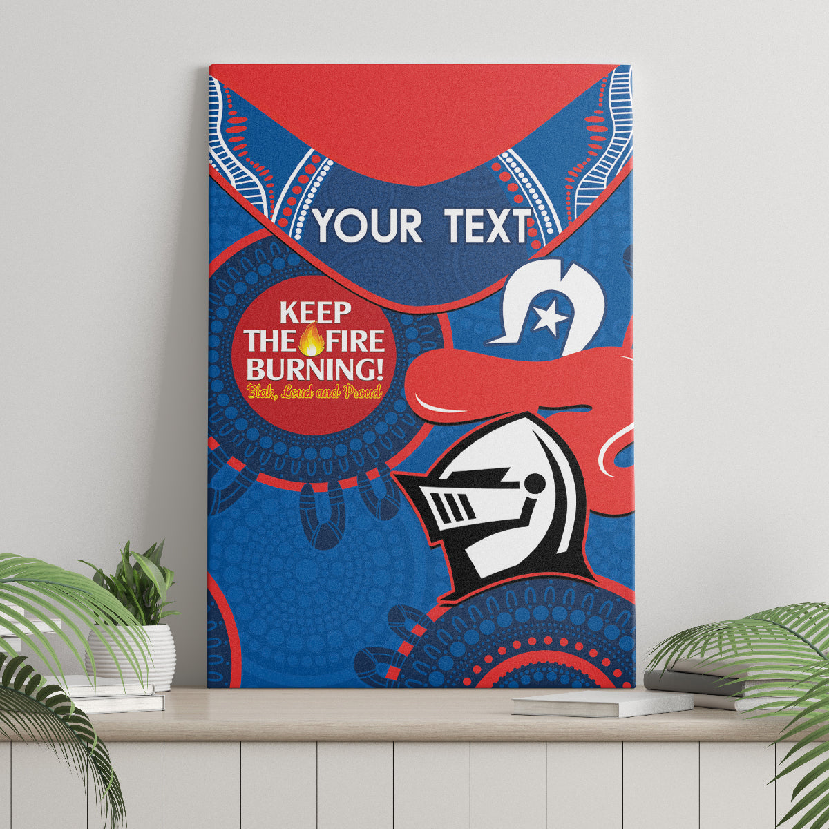 Custom NRL Knights NAIDOC Week Canvas Wall Art Keep The Fire Burning Indigenous Art