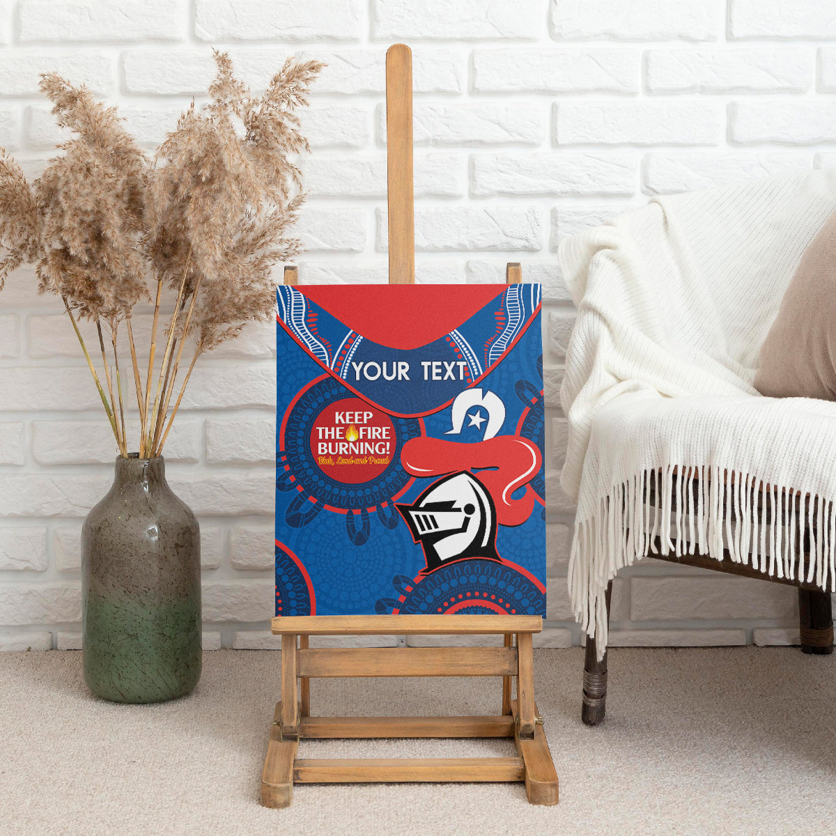 Custom NRL Knights NAIDOC Week Canvas Wall Art Keep The Fire Burning Indigenous Art