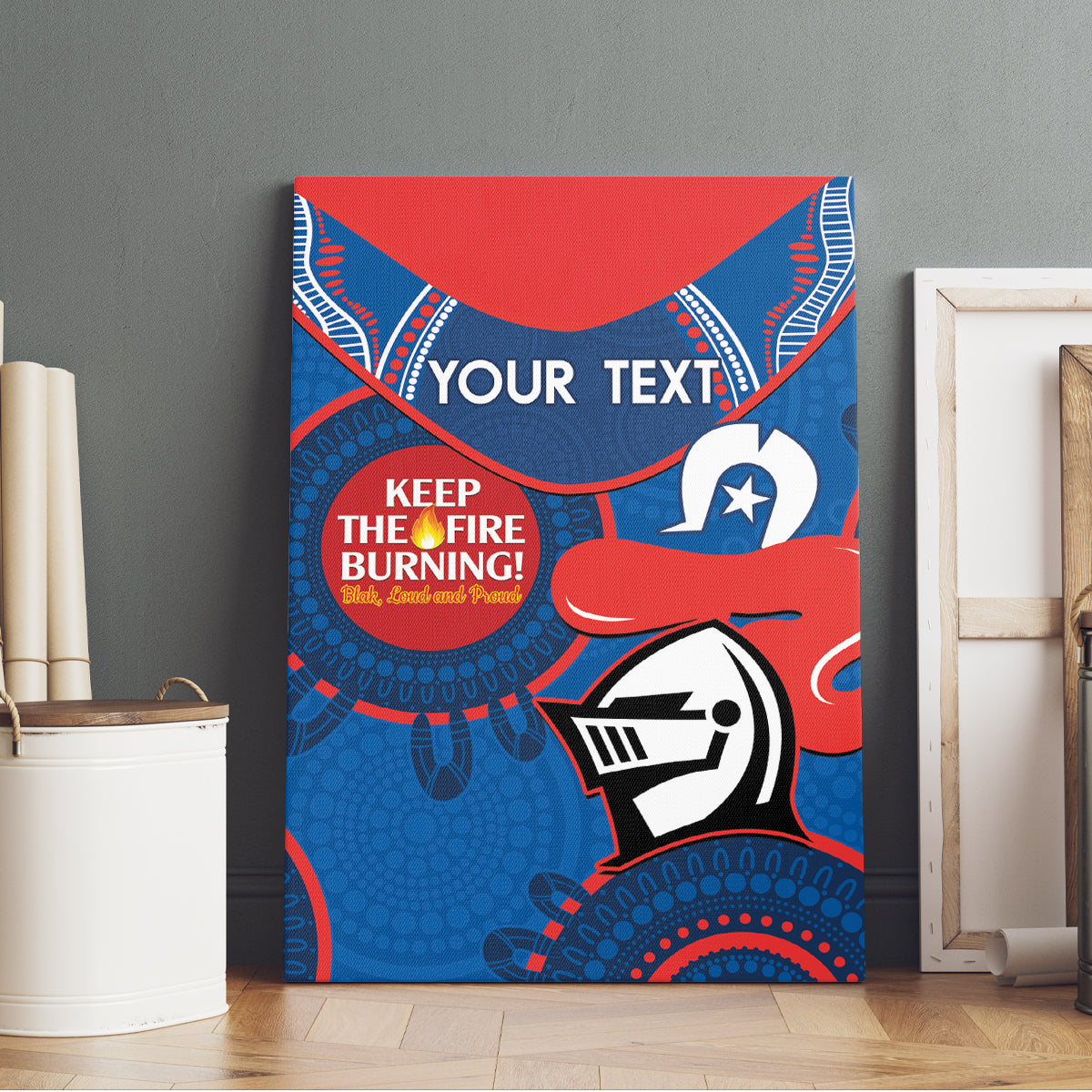 Custom NRL Knights NAIDOC Week Canvas Wall Art Keep The Fire Burning Indigenous Art