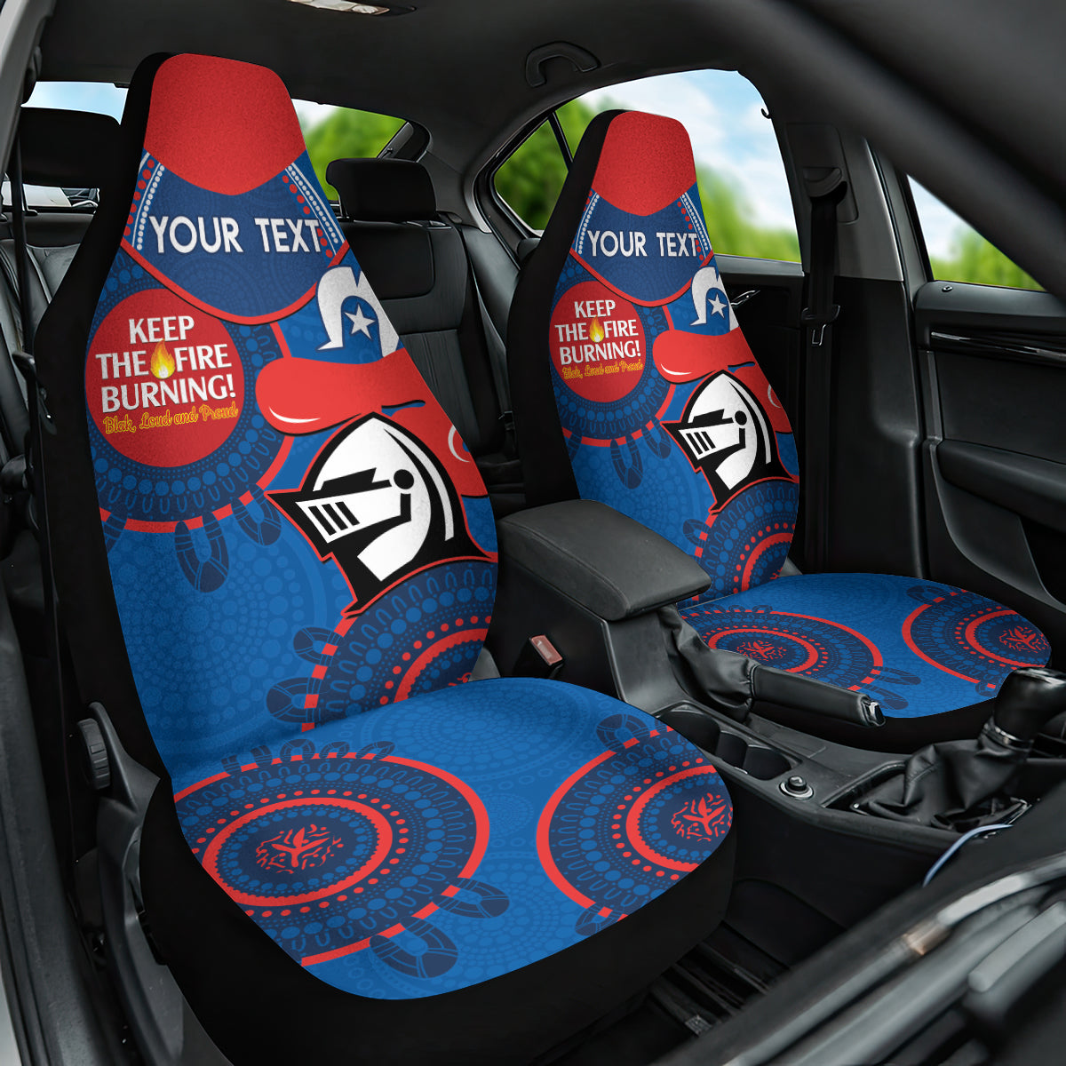 Custom NRL Knights NAIDOC Week Car Seat Cover Keep The Fire Burning Indigenous Art