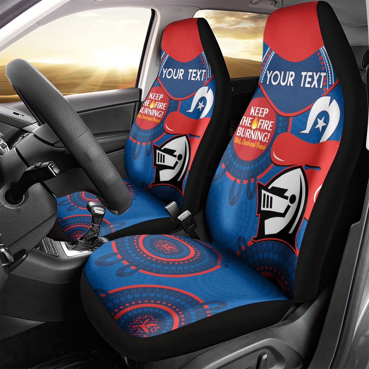 Custom NRL Knights NAIDOC Week Car Seat Cover Keep The Fire Burning Indigenous Art