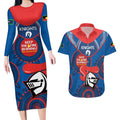 Custom NRL Knights NAIDOC Week Couples Matching Long Sleeve Bodycon Dress and Hawaiian Shirt Keep The Fire Burning Indigenous Art