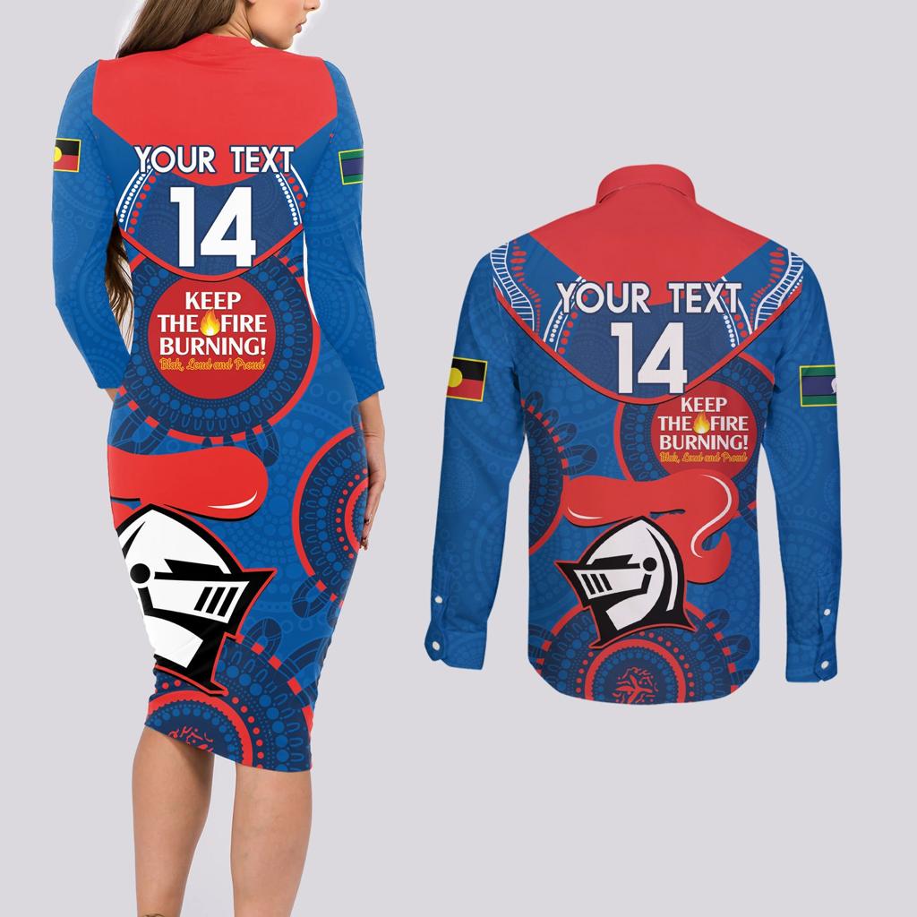 Custom NRL Knights NAIDOC Week Couples Matching Long Sleeve Bodycon Dress and Long Sleeve Button Shirt Keep The Fire Burning Indigenous Art