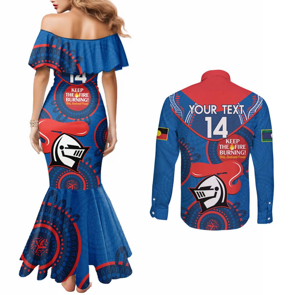 Custom NRL Knights NAIDOC Week Couples Matching Mermaid Dress and Long Sleeve Button Shirt Keep The Fire Burning Indigenous Art
