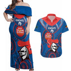 Custom NRL Knights NAIDOC Week Couples Matching Off Shoulder Maxi Dress and Hawaiian Shirt Keep The Fire Burning Indigenous Art