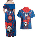 Custom NRL Knights NAIDOC Week Couples Matching Off Shoulder Maxi Dress and Hawaiian Shirt Keep The Fire Burning Indigenous Art