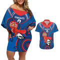 Custom NRL Knights NAIDOC Week Couples Matching Off Shoulder Short Dress and Hawaiian Shirt Keep The Fire Burning Indigenous Art