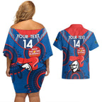 Custom NRL Knights NAIDOC Week Couples Matching Off Shoulder Short Dress and Hawaiian Shirt Keep The Fire Burning Indigenous Art
