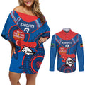 Custom NRL Knights NAIDOC Week Couples Matching Off Shoulder Short Dress and Long Sleeve Button Shirt Keep The Fire Burning Indigenous Art