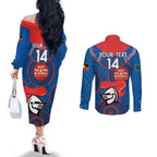 Custom NRL Knights NAIDOC Week Couples Matching Off The Shoulder Long Sleeve Dress and Long Sleeve Button Shirt Keep The Fire Burning Indigenous Art