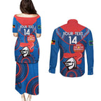 Custom NRL Knights NAIDOC Week Couples Matching Puletasi and Long Sleeve Button Shirt Keep The Fire Burning Indigenous Art