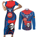 Custom NRL Knights NAIDOC Week Couples Matching Short Sleeve Bodycon Dress and Long Sleeve Button Shirt Keep The Fire Burning Indigenous Art