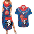 Custom NRL Knights NAIDOC Week Couples Matching Summer Maxi Dress and Hawaiian Shirt Keep The Fire Burning Indigenous Art