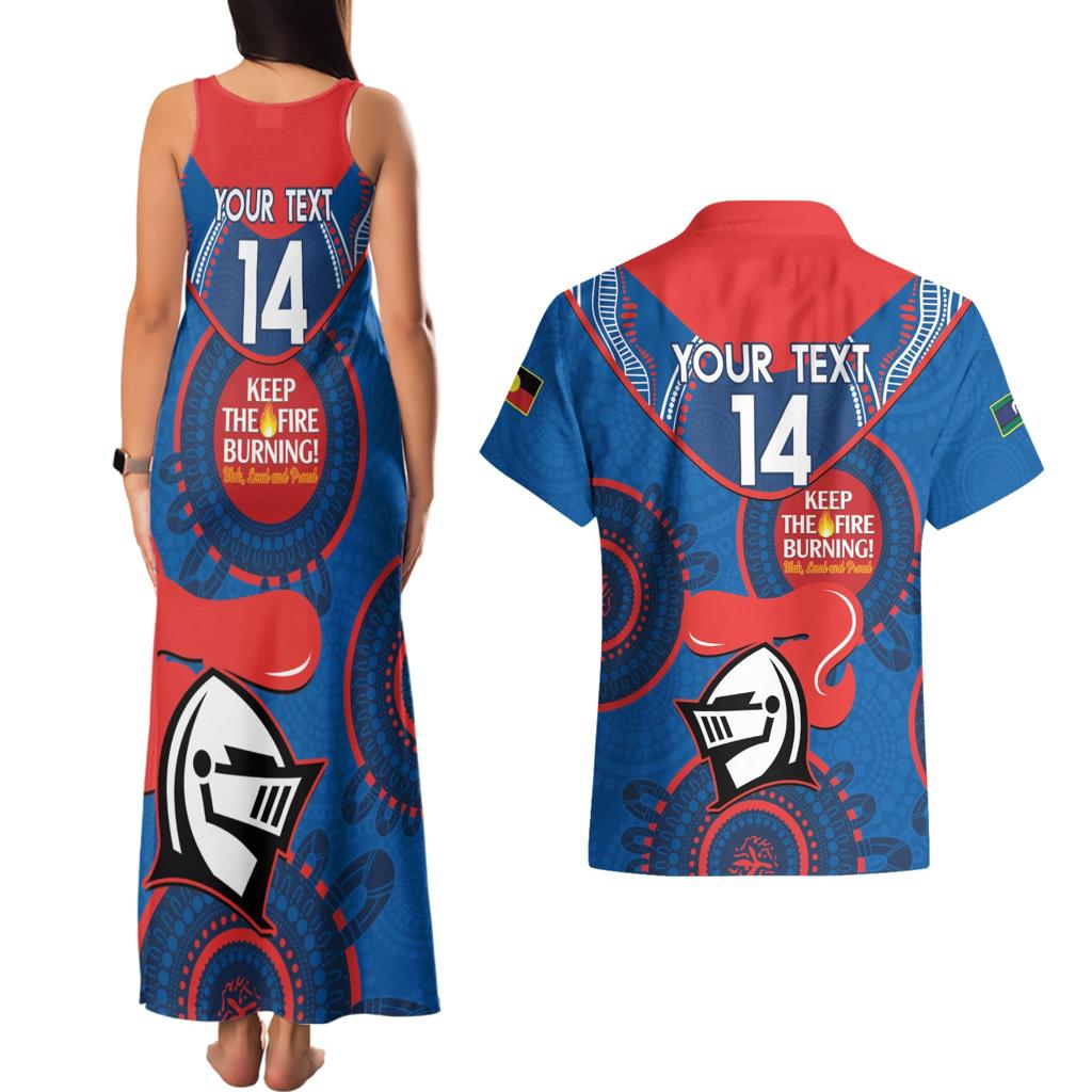 Custom NRL Knights NAIDOC Week Couples Matching Tank Maxi Dress and Hawaiian Shirt Keep The Fire Burning Indigenous Art