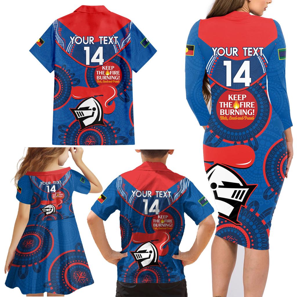 Custom NRL Knights NAIDOC Week Family Matching Long Sleeve Bodycon Dress and Hawaiian Shirt Keep The Fire Burning Indigenous Art