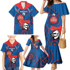Custom NRL Knights NAIDOC Week Family Matching Mermaid Dress and Hawaiian Shirt Keep The Fire Burning Indigenous Art
