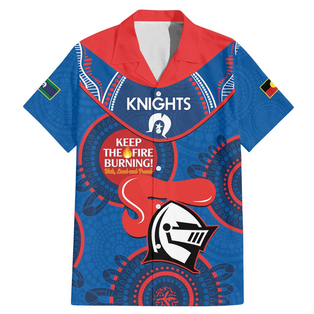 Custom NRL Knights NAIDOC Week Family Matching Mermaid Dress and Hawaiian Shirt Keep The Fire Burning Indigenous Art