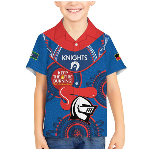 Custom NRL Knights NAIDOC Week Family Matching Mermaid Dress and Hawaiian Shirt Keep The Fire Burning Indigenous Art