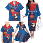 Custom NRL Knights NAIDOC Week Family Matching Off The Shoulder Long Sleeve Dress and Hawaiian Shirt Keep The Fire Burning Indigenous Art