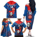 Custom NRL Knights NAIDOC Week Family Matching Off The Shoulder Long Sleeve Dress and Hawaiian Shirt Keep The Fire Burning Indigenous Art